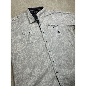 English Laundry Lions Crest Mens 2X Grey Floral Stretch Button Down Shirt Short